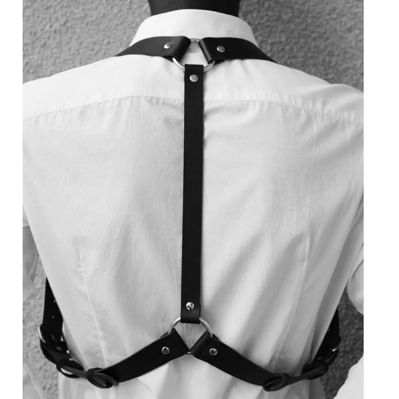 Vintage Men\'s Suspenders Body Chest Harness PU Leather Adjustabler Shoulder Harness Belt Braces Harness Men Sexy Games