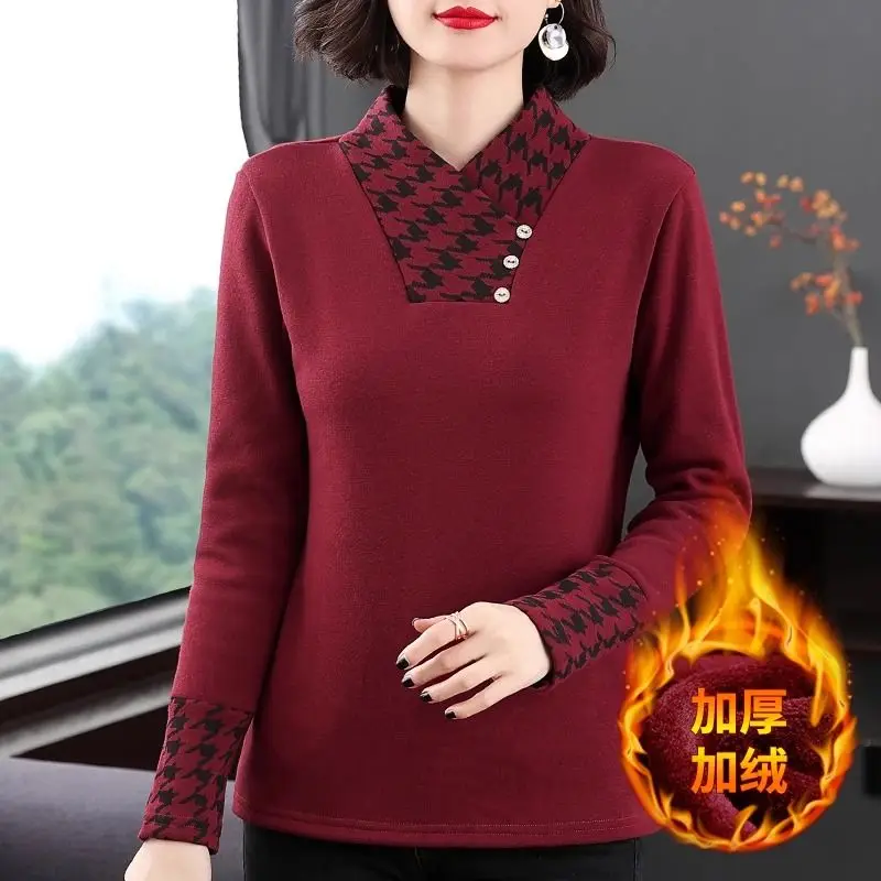2023 Autumn/Winter New Half High Collar Long Sleeve Bottom Shirt Splicing Office Lady Casual Comfortable Leisure Button Shirt 6