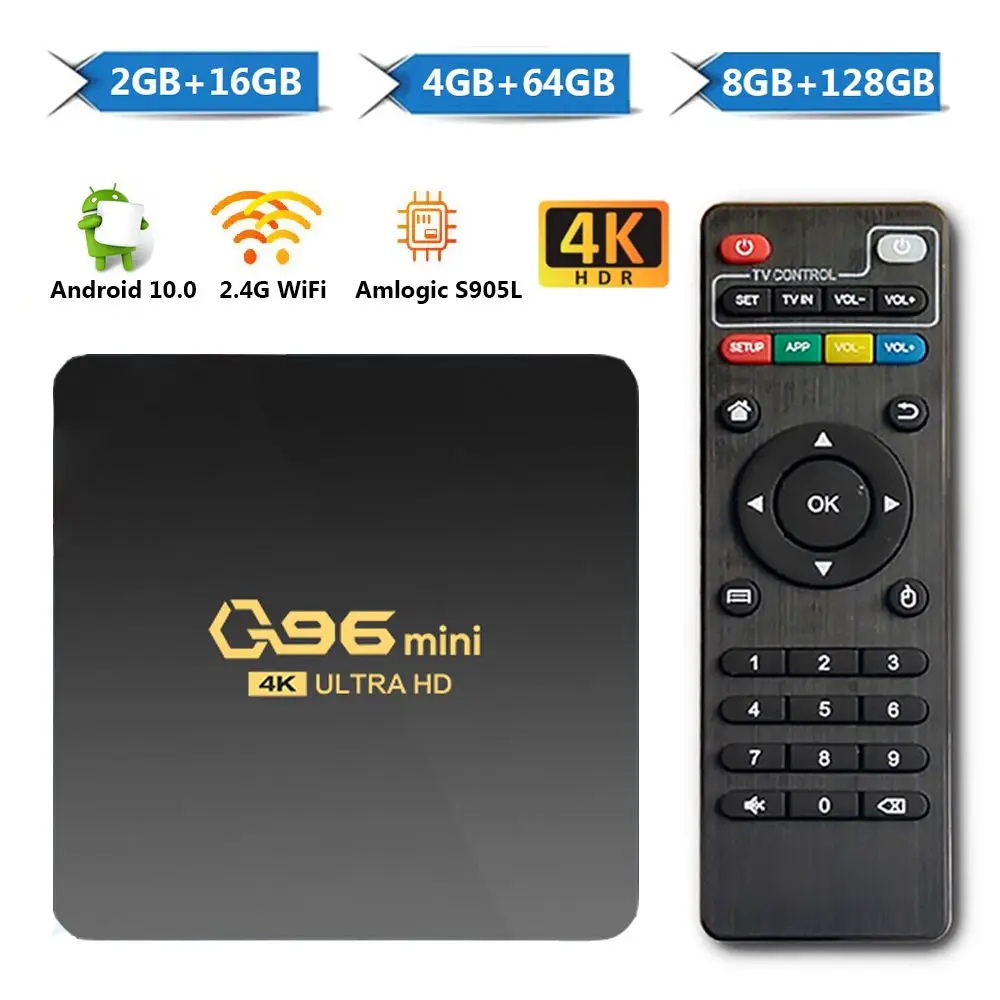 ТВ-приставка Q96 мини-медиаплеер для домашнего кинотеатра 4K H265 24G Wi-Fi Android 100 с