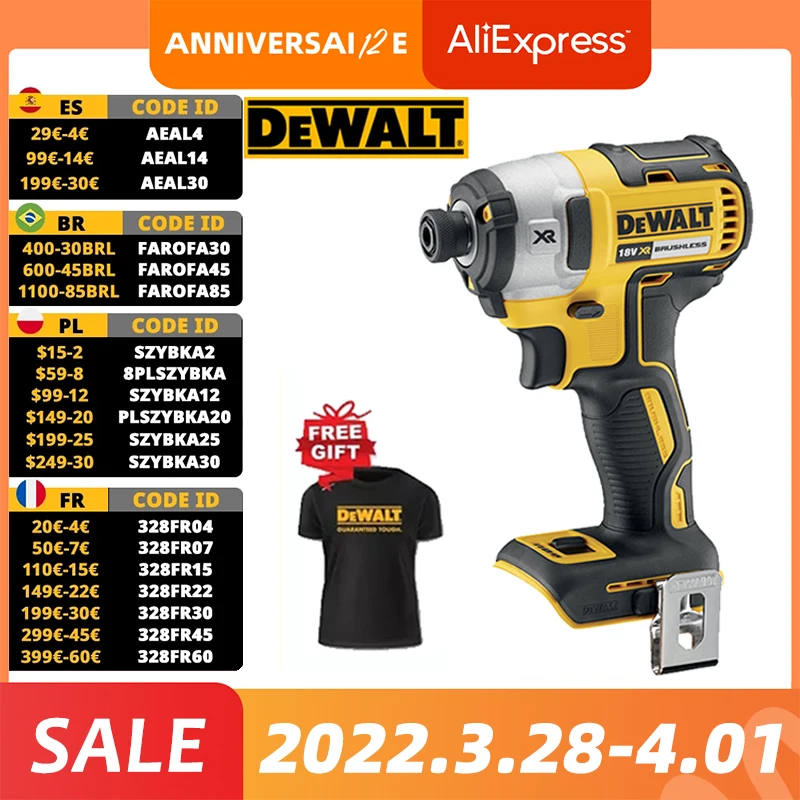 DEWALT DCF887N Impact Driver 18V Lithium-ion 1/4 inches Cordless Drill Electric Screwdriver 205NM Brushless Motor Power Tool |
