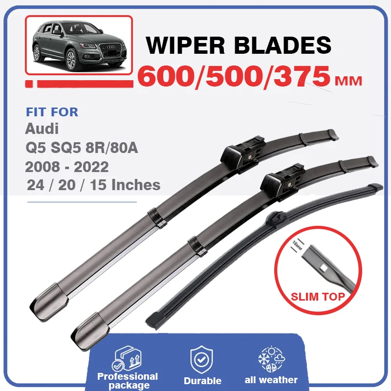 Anteriore Posteriore Wiper Blades Set Per Audi Q5 8R 80A Sq5 Mk1 Mk2 S Linea 2008-2023 Parabrezza Parabrezza 2010 2018 2019 2009 2021 2022