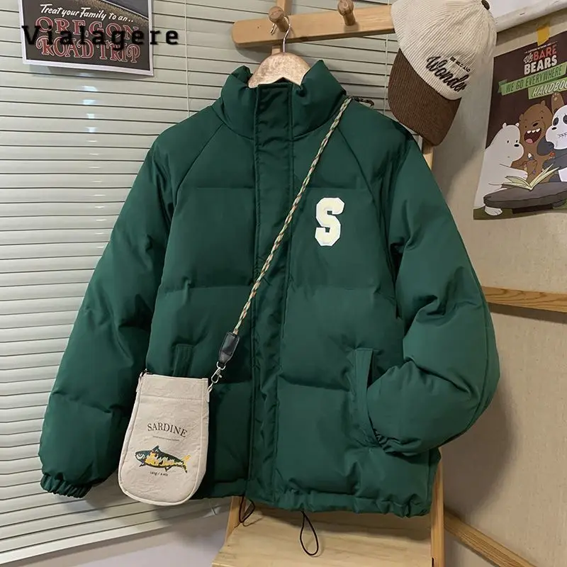 

2023 Autumn Winter American Retro Style Single Breasted Parkas Jacket For Women Casual Letter Print Warm Thick Fashion Coat