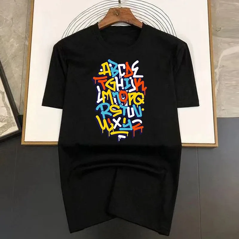 

Summer Men's 26 English Letter Printed Cotton T-Shirt Men's Street Hip Hop Unisex Oversized T-Shirt Y2k Top Short Sleeve Men