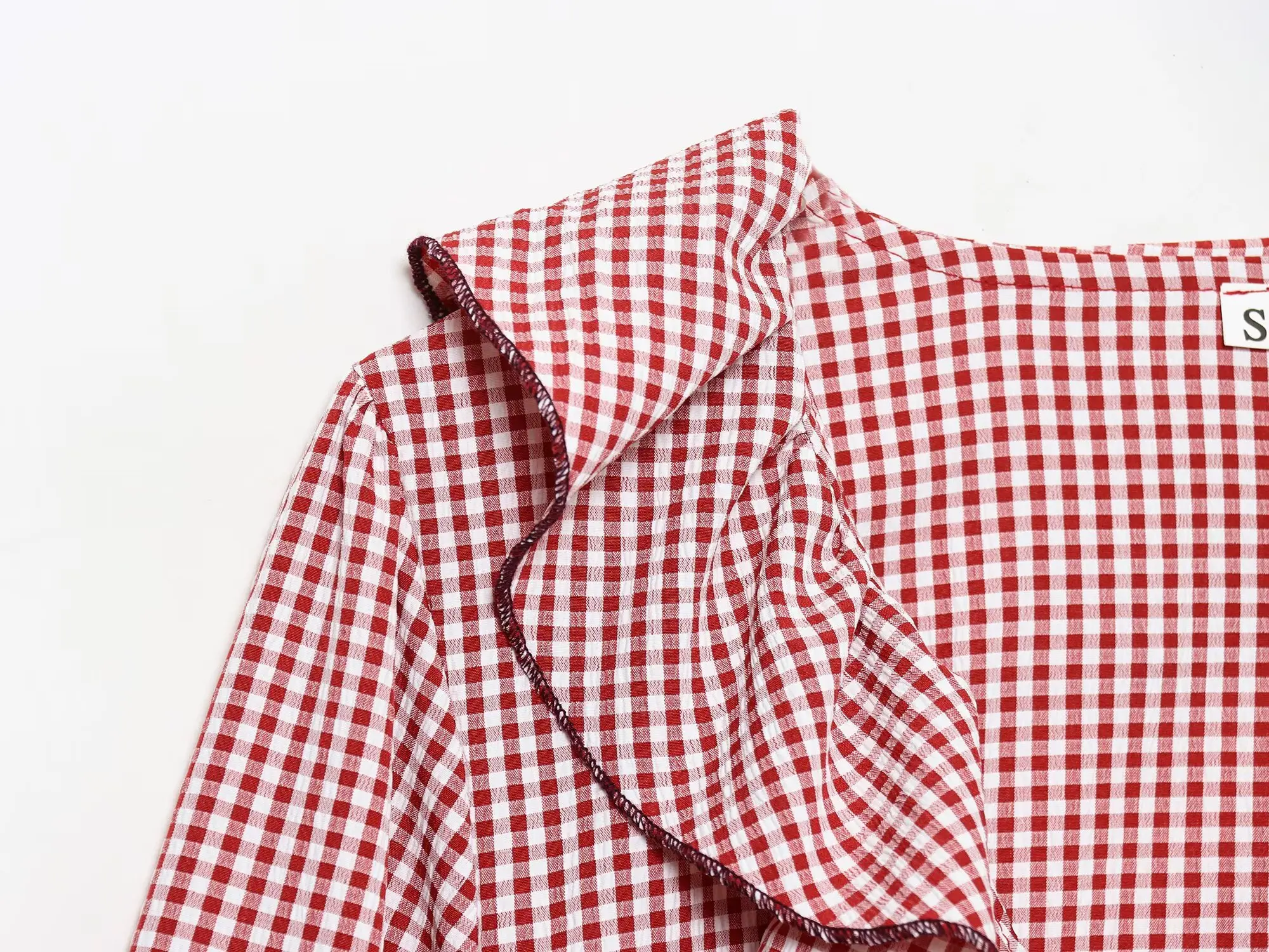 Plaid V-Neck Blouse Sb198371d186c447db93620477484e163P