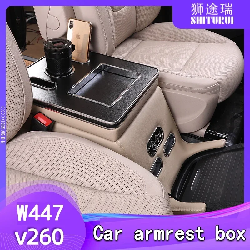 

FOR Mercedes-Benz V-Class V220 V260 V250 W447 2014-2023 Armrest Storage Box Rear Handrail Box Mobile Phone Charging USB Hold