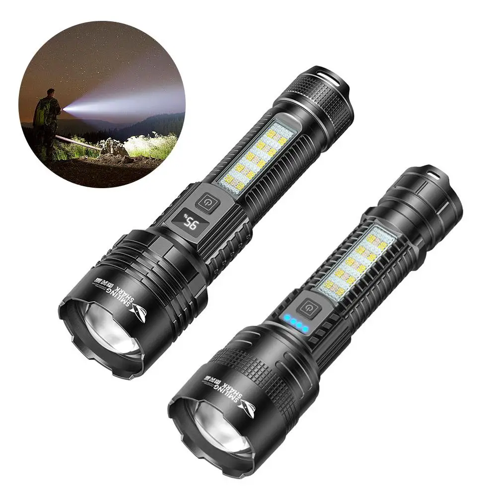 

Smiling Shark Flashlight COB Large Floodlight Side Zoom Dual Digital Telescopic Outdoor Flashlight Light Display Electric G7V6