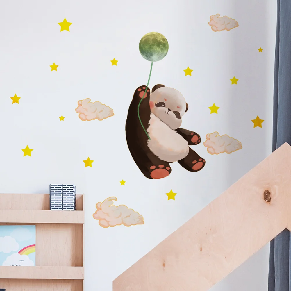 Panda Moon Luminous Wall Sticker Baby Kids Room Bedroom Home Decor Clouds Stars Decals Glow In The Dark Decorations Stickers