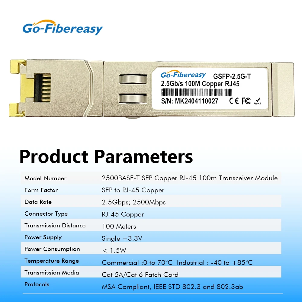 2.5Gb RJ45 SFP Module 2.5Gbase-TX 100m Copper RJ45 Connector For Mikrotik TP-Link Netgear Dell...Ethernet Switch/Fiber Equipment sfp 10g transceiver module