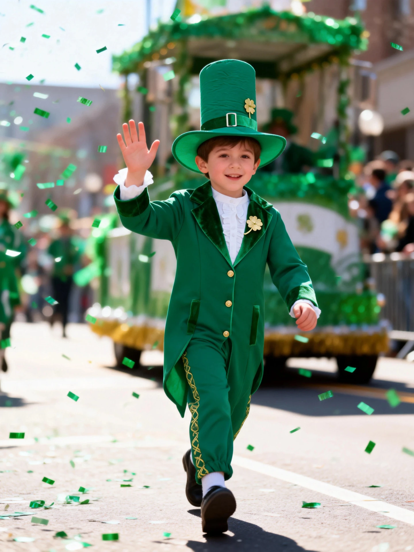 New Kids St. Patrick's Day Costume Boys Green Leprechaun Suit with Hat Four Leaf Clover Pin Parade Outfit