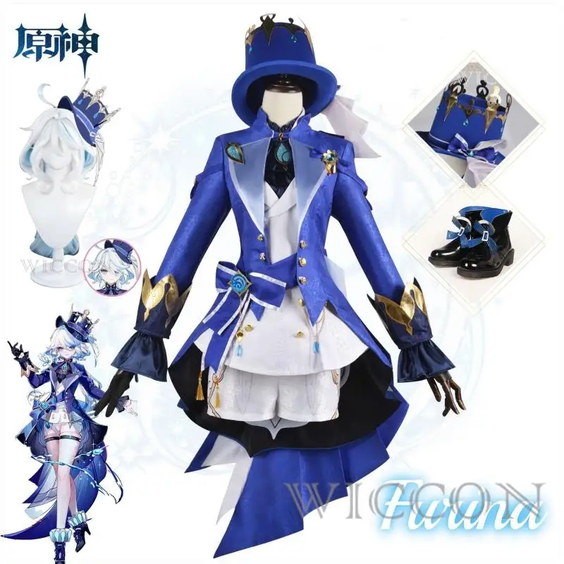 

Anime Game Genshin Impact Furina Fontaine Focalors Cosplay Costume Clothes Uniform Focalors Wig Cosplay Costume Hydro Archon Set