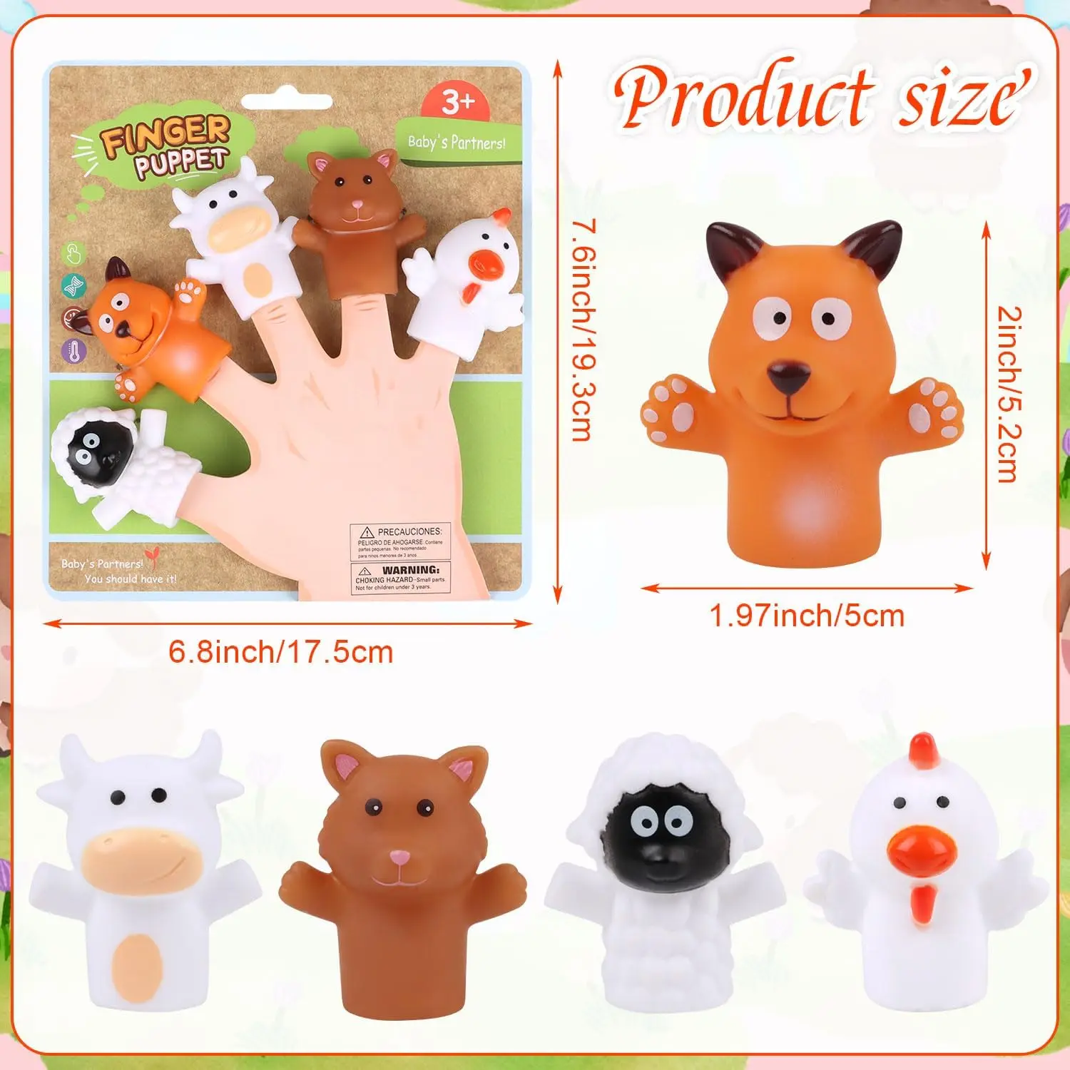 Rubber Farm Animal Finger Puppets Fun Bath Toy Educational Toy Shower Schools Party Favors animal finger puppet