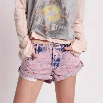 Шорти жіночі джинсові з потертостями, з відворотами