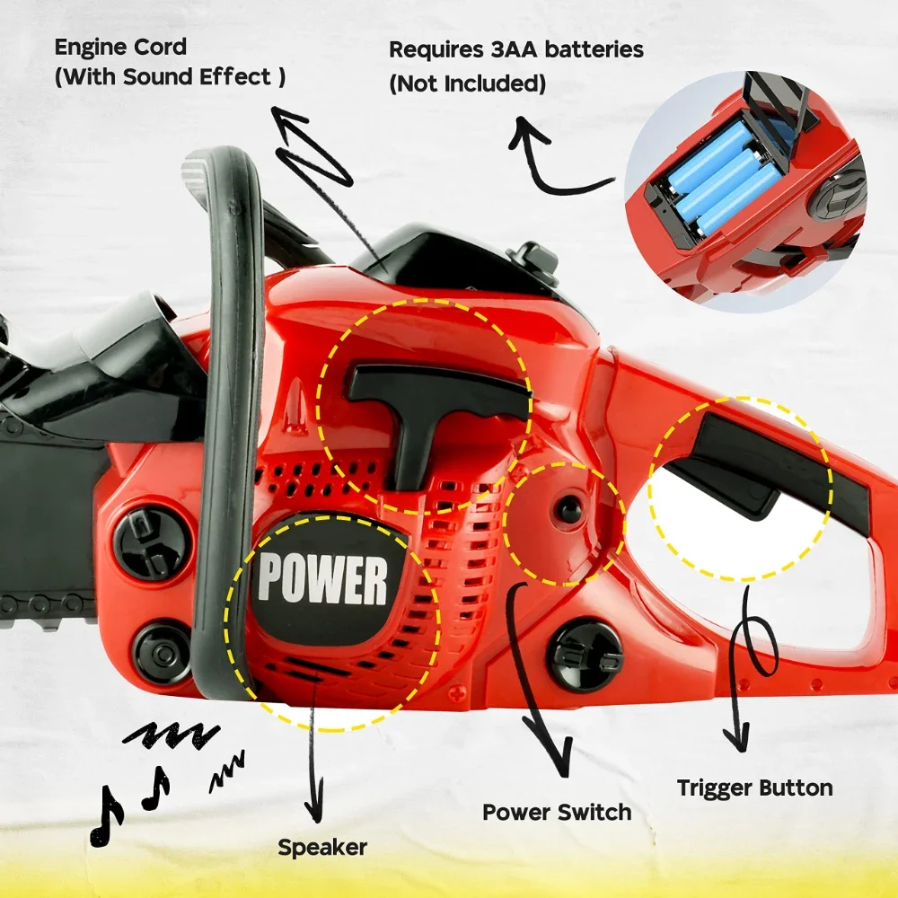 WizKidz Toy Chainsaw for Kids Pretend Play Power Tool Set with Realistic Sounds Rotating Chain Outdoor Preschool Gardening Gift 3