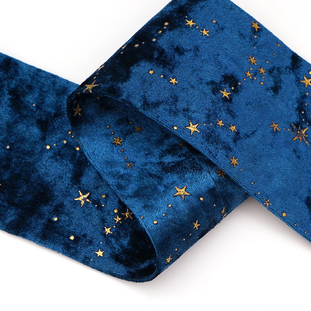Double-sided Velvet Ribbons Hot Stamping Stars DIY Gift Wrapping Wedding Bouquet Christmas Decor Party Supplies A0021