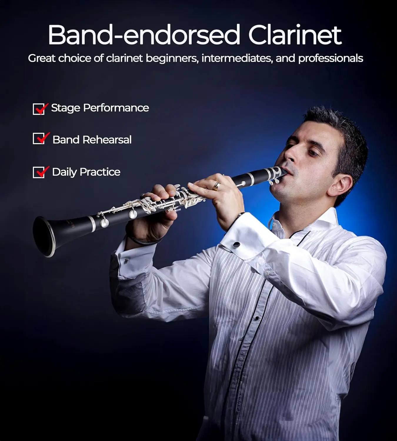 B Flat Clarinet for Beginners Intermediate, Upgraded Bb Ebonite Clarinet Silver-Plated for School Band Orchestra Adult St