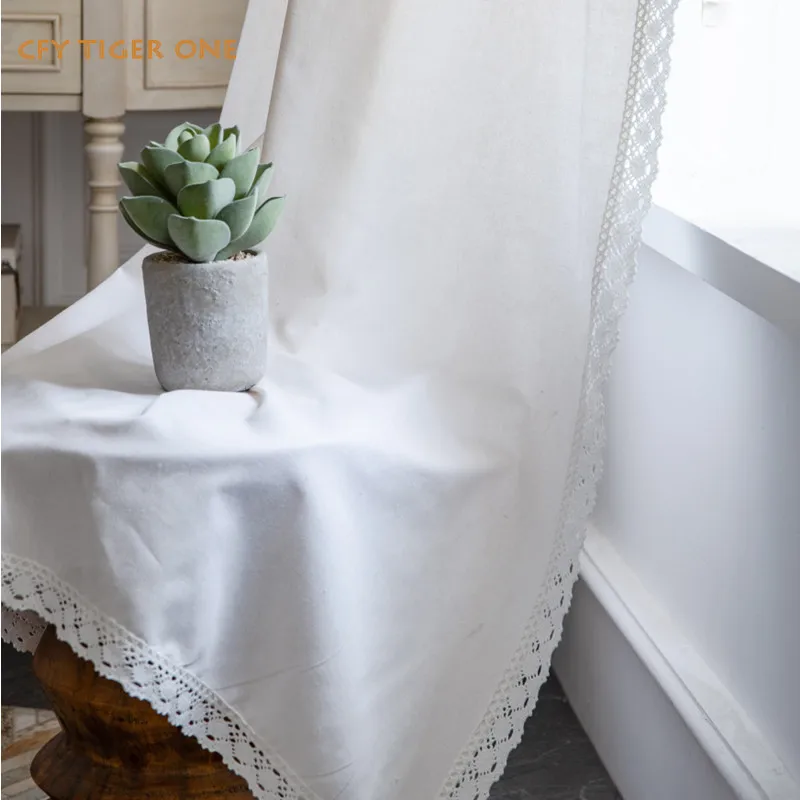 

Boho Solid Cotton Linen Window Curtain with Lace Blackout Valance for The Luxury Living Room Curtains for Living Room