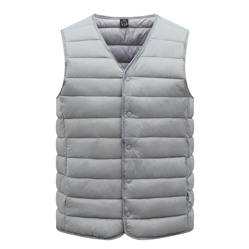 L-5XL 남성 울트라 라이트 다운 코튼 조끼 자켓 남성 겨울 따뜻한 라이너 v 넥 민소매 조끼 코트 중년 노인 아빠의 C
