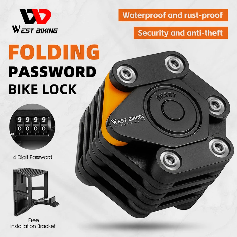 

WEST BIKING Bicycle Folding Password Lock Anti-theft Motorcycle Chain MTB Padlock E-Bike Safety Portable Locks Bike Accessories