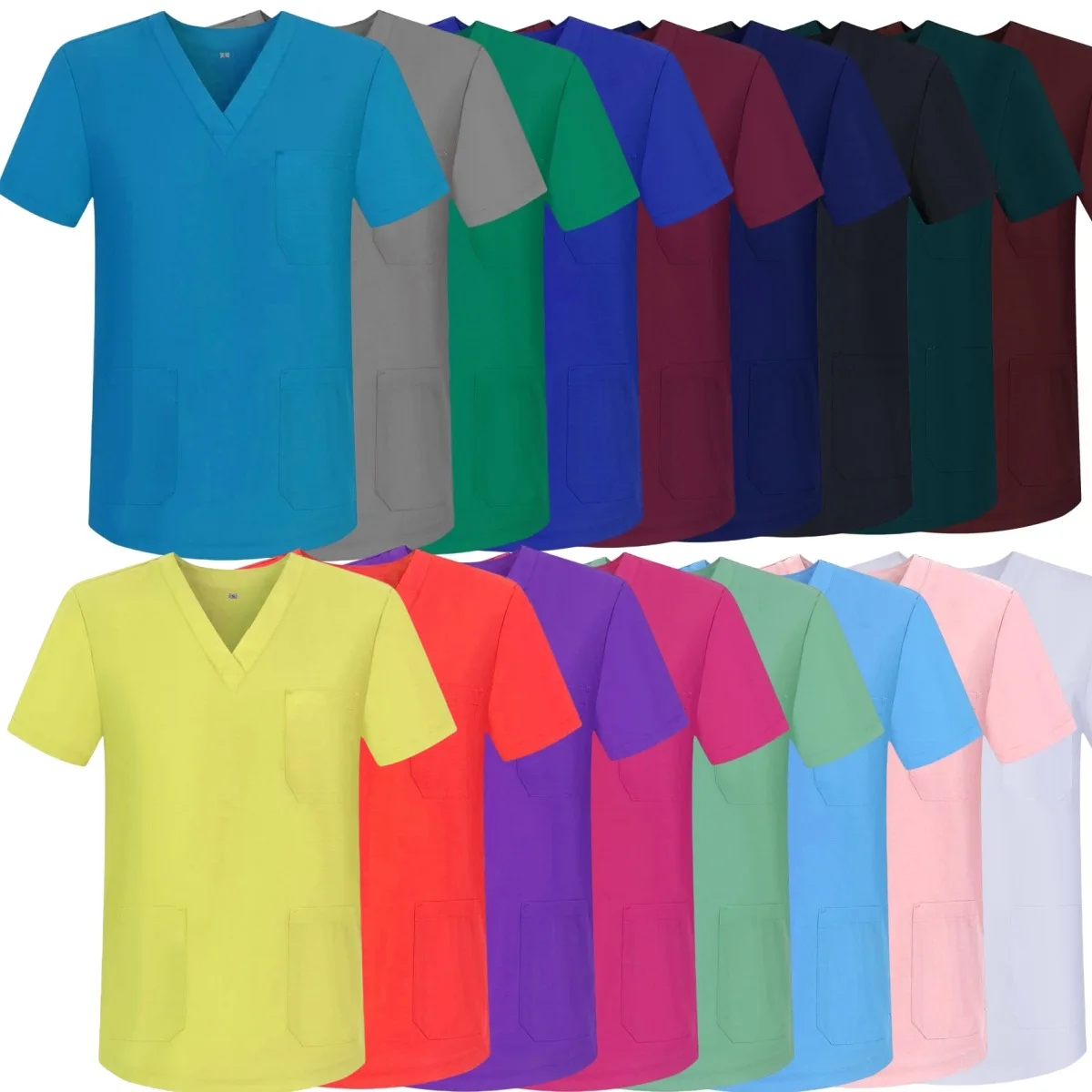 

Workwear Nursing Women Scrubs Pants Elastic Wholesale Working Uniform Women Short Sleeve Neck Tops Dental Hospital Scrubs Suits