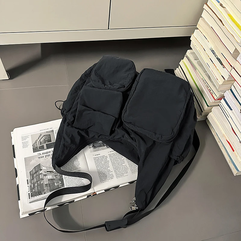 Practical Messenger Bag Solid Color Trendy Satchel Bag Multi-Pocket Casual Nylon Sling Bag Party Work Shopping Shoulder Bag