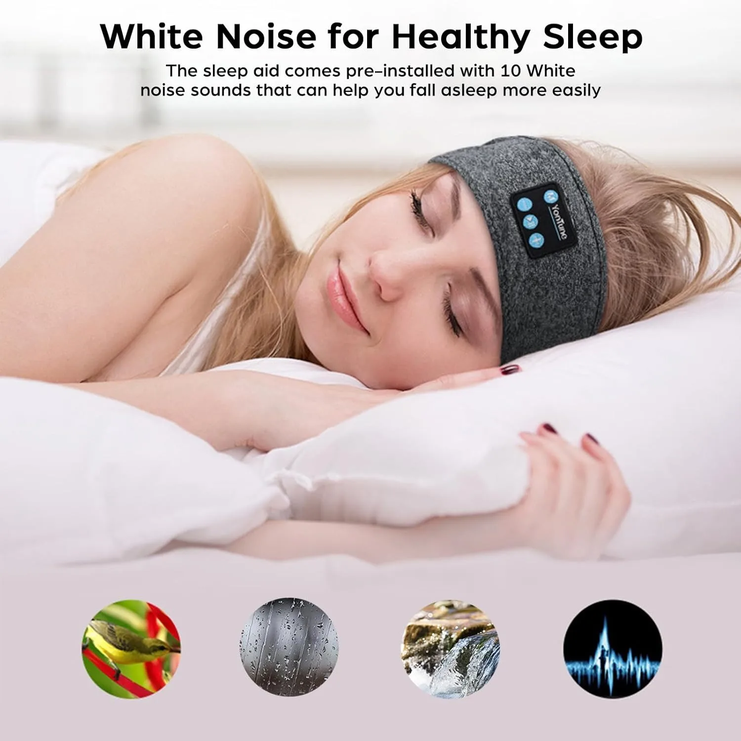 Wireless Bluetooth Sports Headband White Noise Stereo Bluetooth Headphones Washable Music Eyemask Adjustable Handsfree Call Gift