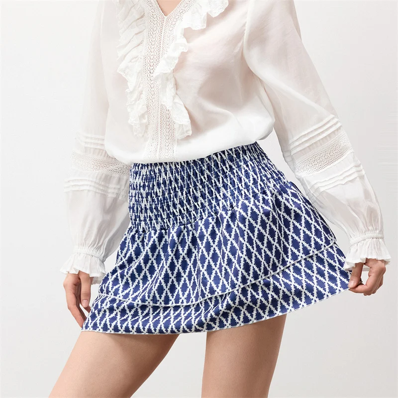 Minifalda de verano para mujer, con estampado floral, elástica, de cintura alta, con volantes escalonados, faldas cortas de corte A, faldas para salir, ropa de calle