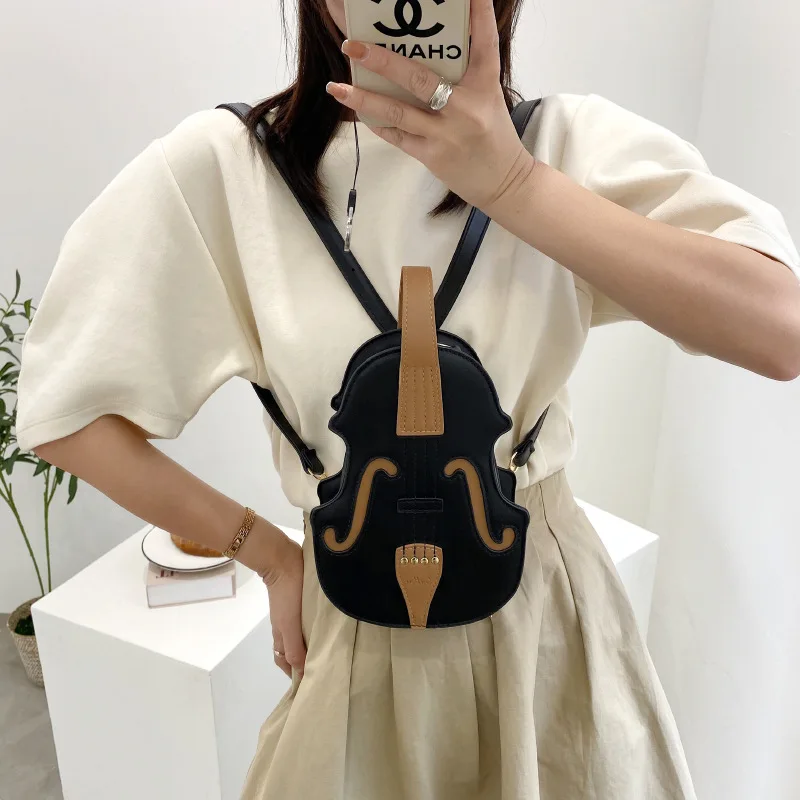 Violin Shape Pu Leather Small Backpacks for Women Creative Violin Female Crossbody Bag Sewing Thread Ladies Fashion Shoulder Bag