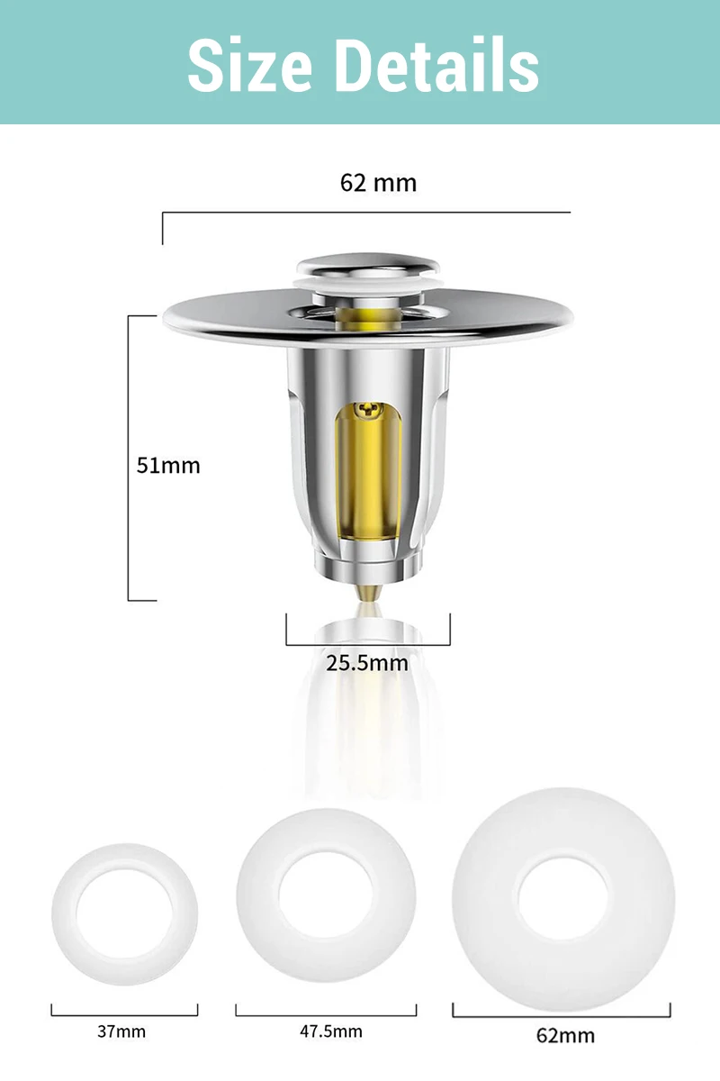 Description Picture 5 of itemUniversal Sink Drain Stopper Stainless Steel Pop-Up Bounce Core Basin Drain Filter Hair Catcher Strainer Stopper Bathroom Tool