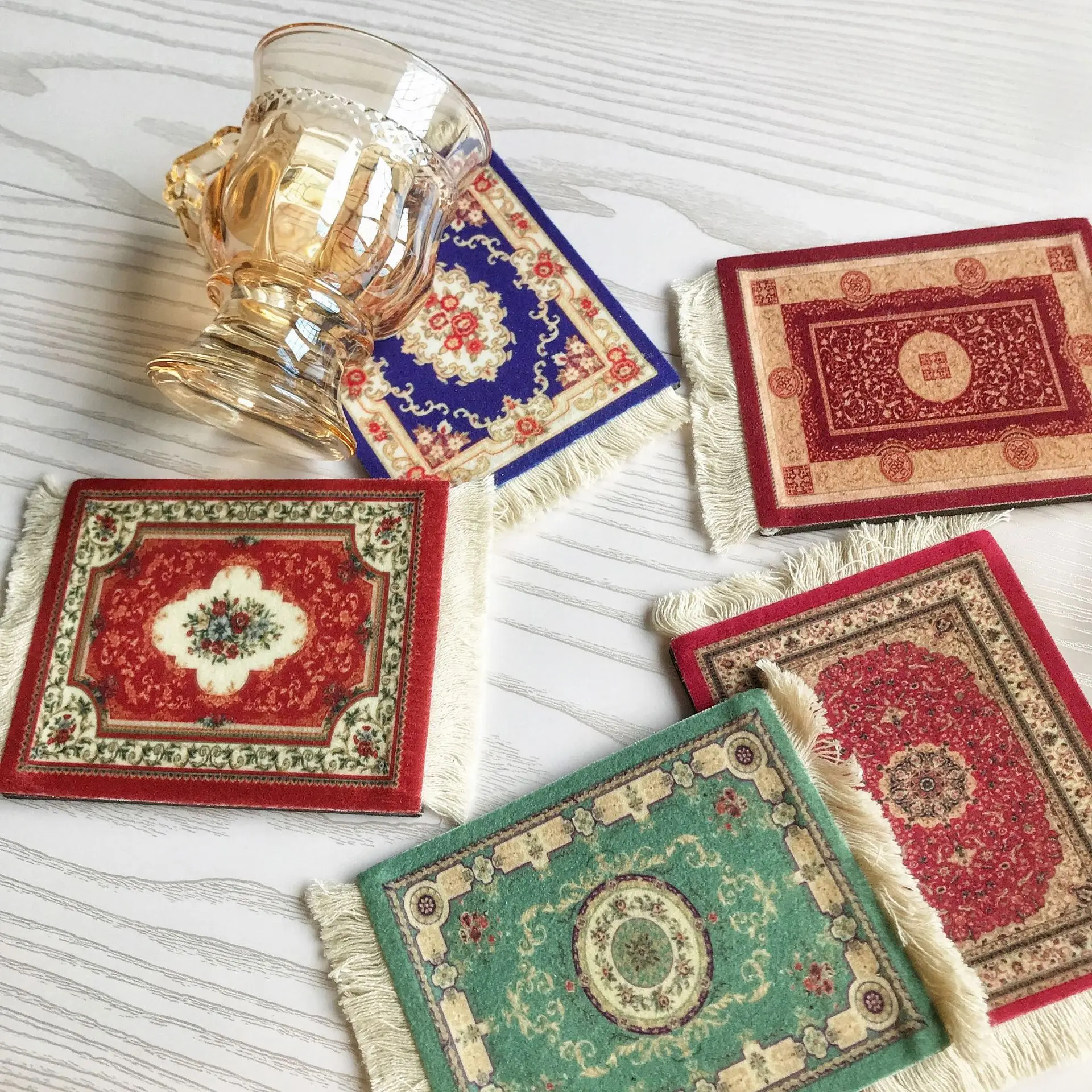 

Mini Vintage Tassel Coasterrs Persian Woven Rug Mat Cup Coaster Dinner Mat for Nordic Kitchen Accessories Decor Home Pad Coaster