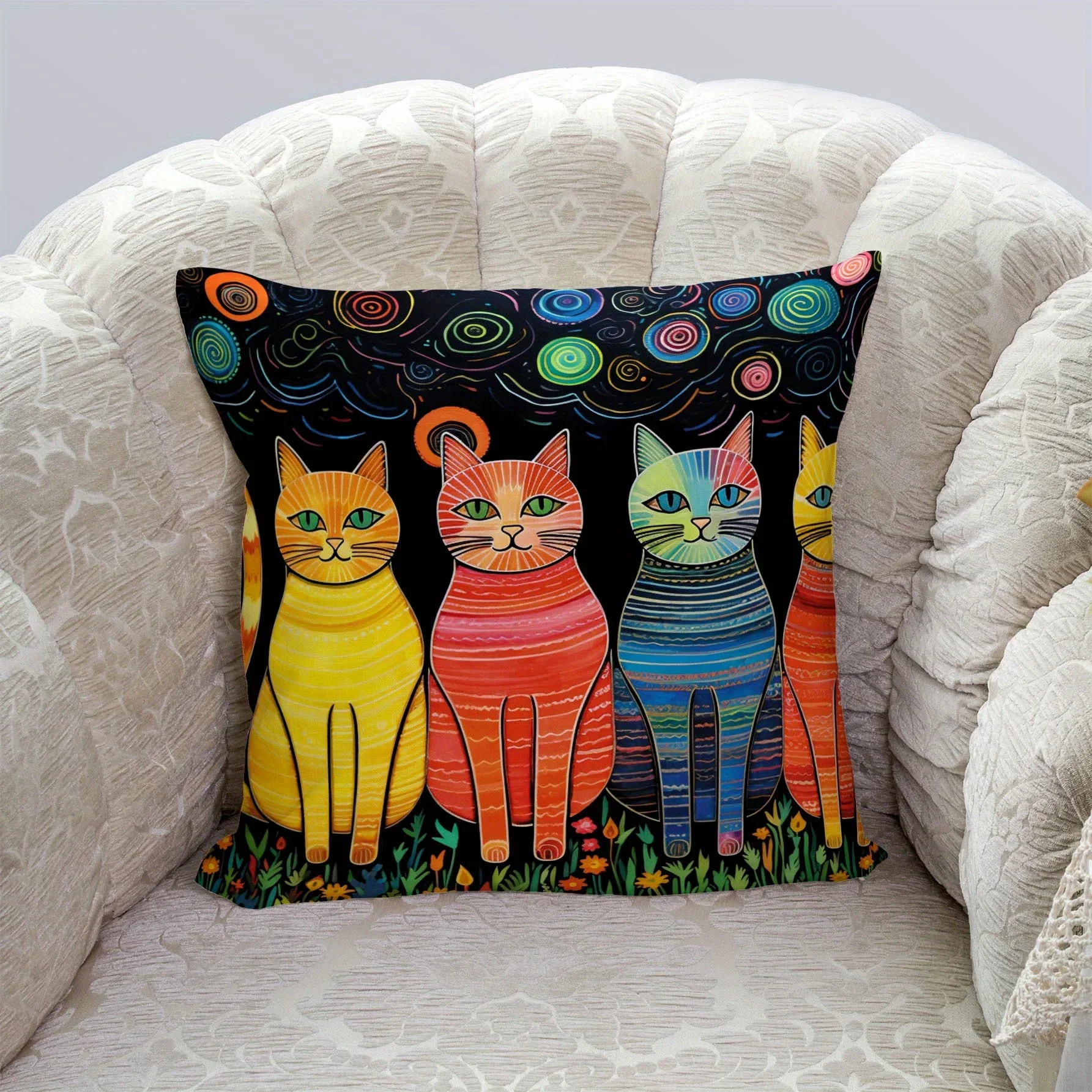 1pc Cats Flannel Pillowcase For Household Sofas, Office Chairs, Pattern Printed Pillowcases, Cushions, Pillowcases