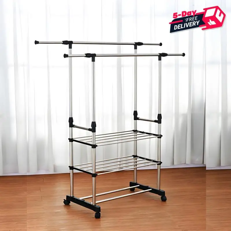 

Standing Clothes Rack With Shoe Shelf Anti-slip Drying Racks Coat Hanger Wardrobe System Stand Hangers Living Room Furniture