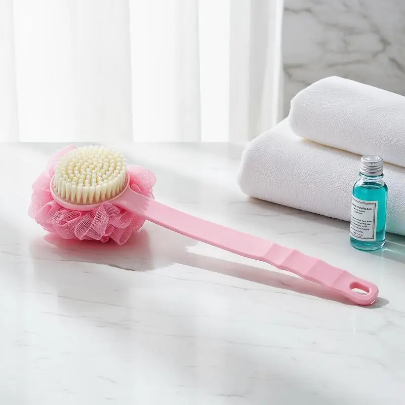 # Spazzola da bagno @Soft Loofah And Bristles per donne e uomini - Spazzola da doccia curva con manico lungo per il corpo, il viso e il lavaggio spa - immagine 5