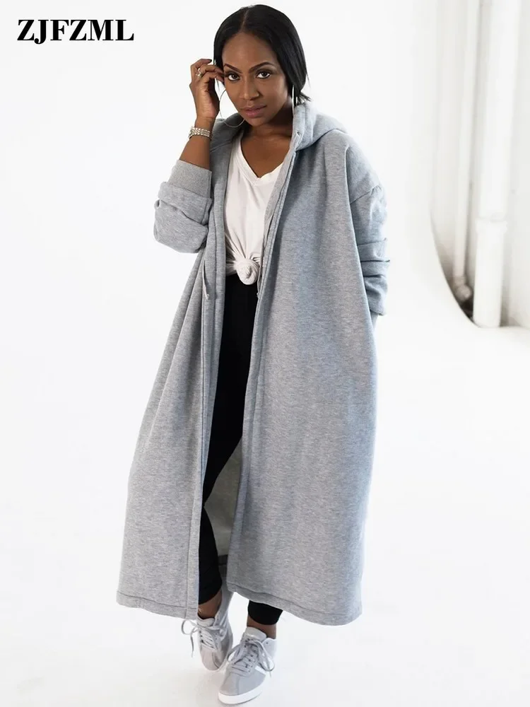 

Vintage Versatile Long Hooded Coats Autumn Fashion Clothes For Ladies Ankle Length Drawstring Hoodies Long Sleeve Oversized Coat