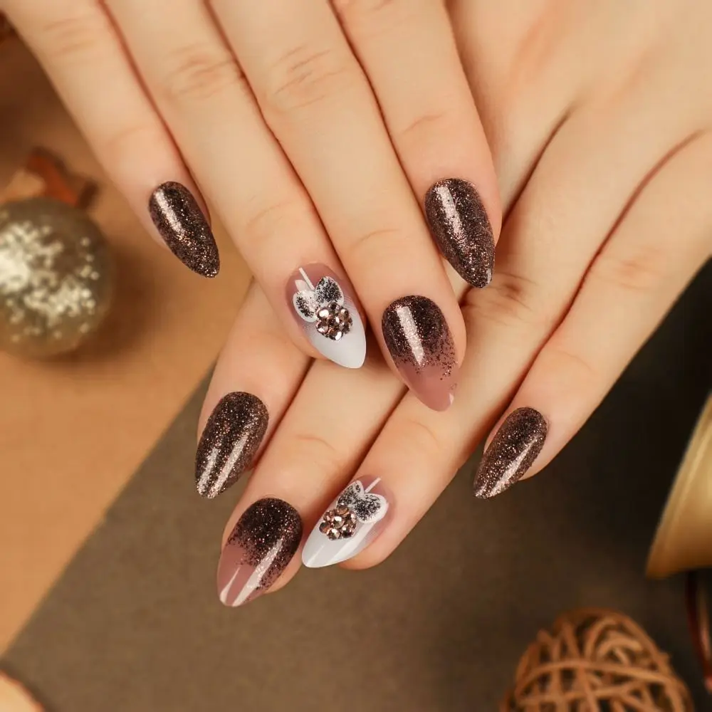 

Long Coffin Ballerina False Nails Fashion Santa Claus French Fake Nails Snowflake Bell Nail Tips for Salon