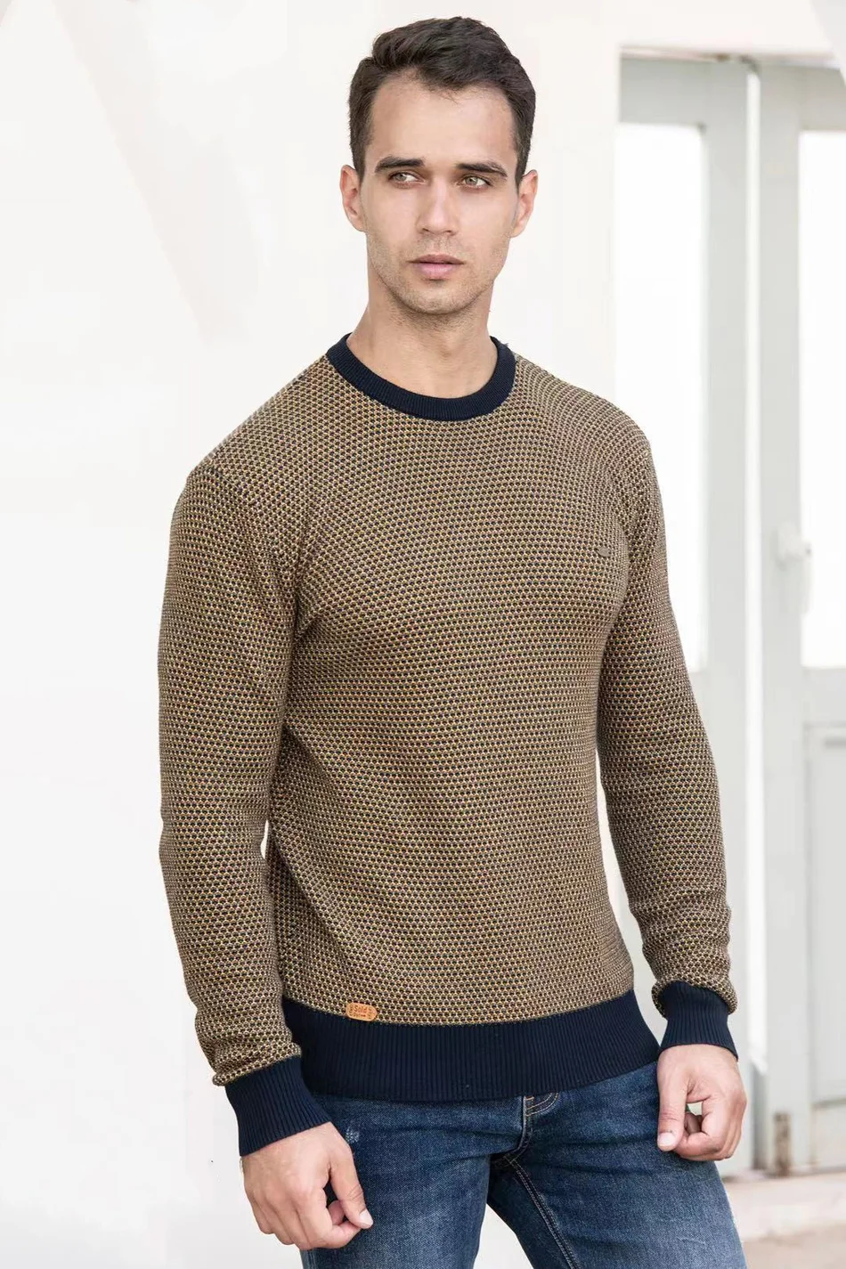 AIOPESON Cotton Spliced Pullovers Sweater Men Casual Warm O-neck Quality Mens Knitted Sweater Winter Fashion Sweaters for Men 6