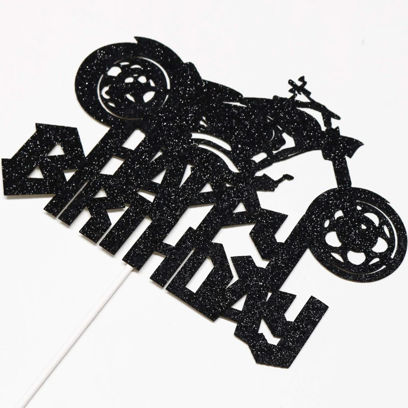 Description Picture 3 of itemMotorcycle Cake Topper Kids Man Boys Happy Birthday Black Bicycle Cupcake Toppers Wedding Decoration Party Baking Supplies DIY