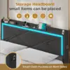 King Size LED Bed Frame with Storage Headboard and Charging Station, Upholstered King Platform Bed Frame Dark Grey 4
