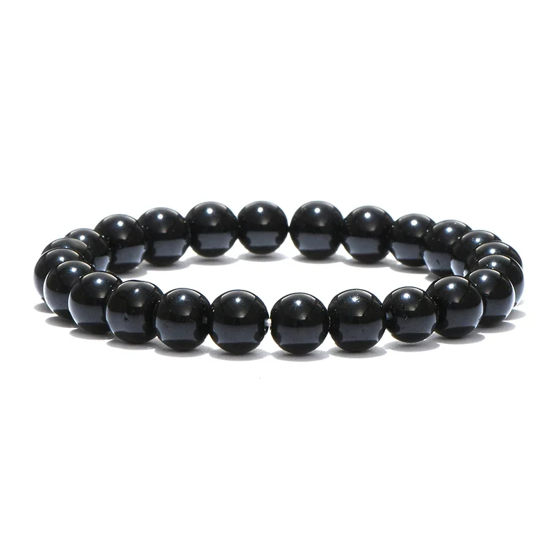 

*Noter Minimalist Obsidian Stone Bracelet Men 4/6/8/10/12mm Black Smooth Beaded Braslet Yoga Meditation Jewelry Black Brazalete