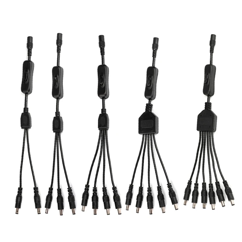 

DC Power Jack 5.5x2.1mm DC Power Cable 1 Female to 2,3,4,5,6 Male Plug Splitter Cable with On/off Switch Adapter for CCTV Camera