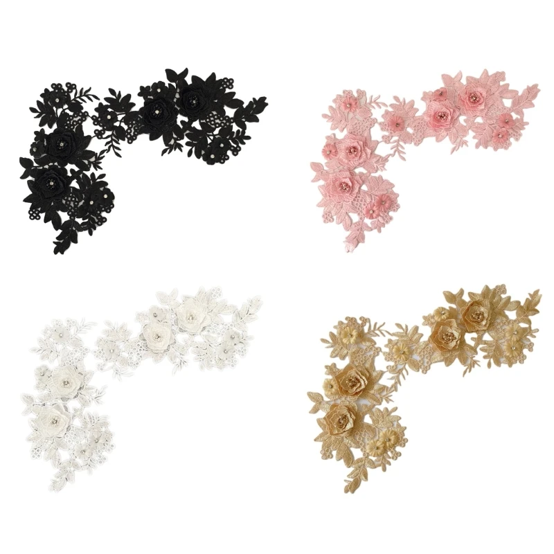 

Pair Beautiful Applique Flower Patch Neckline Delicate Lace Applique Trims