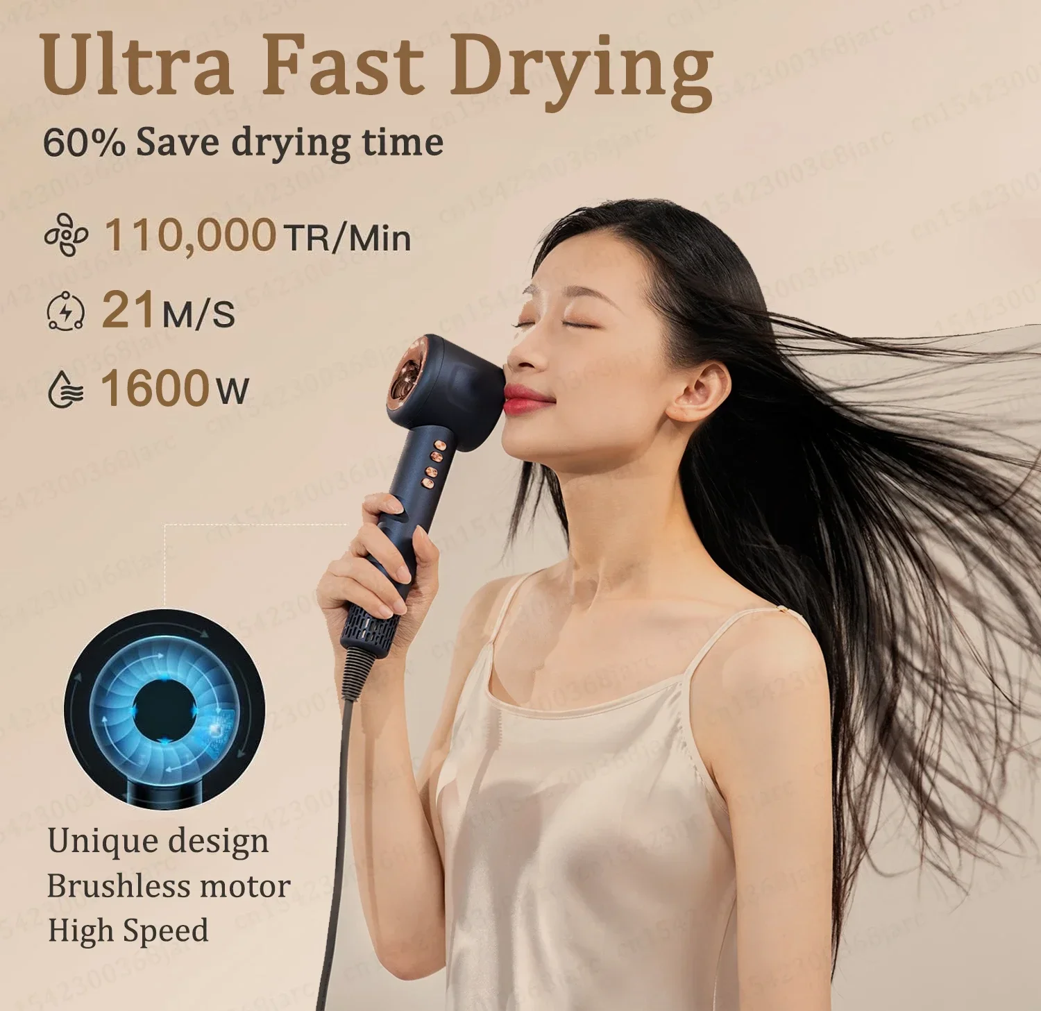 220V 1600W Hair Dryer Leafless Personal Care Styling Negative Ion Tool Constant Anion Electric