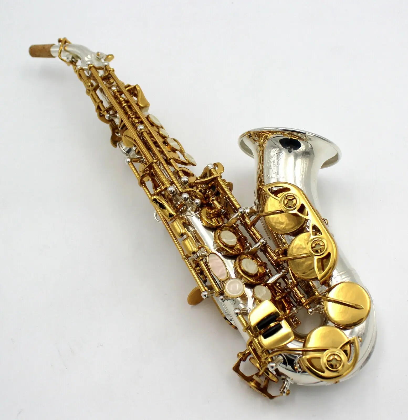 

Eastern music Yani style silver plated body gold keys Curved Soprano Saxophone