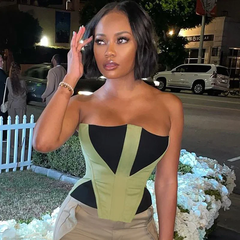 hirigin Women Patchwork Tank Crop Tops 2022 Sexy Off Shoulder Back