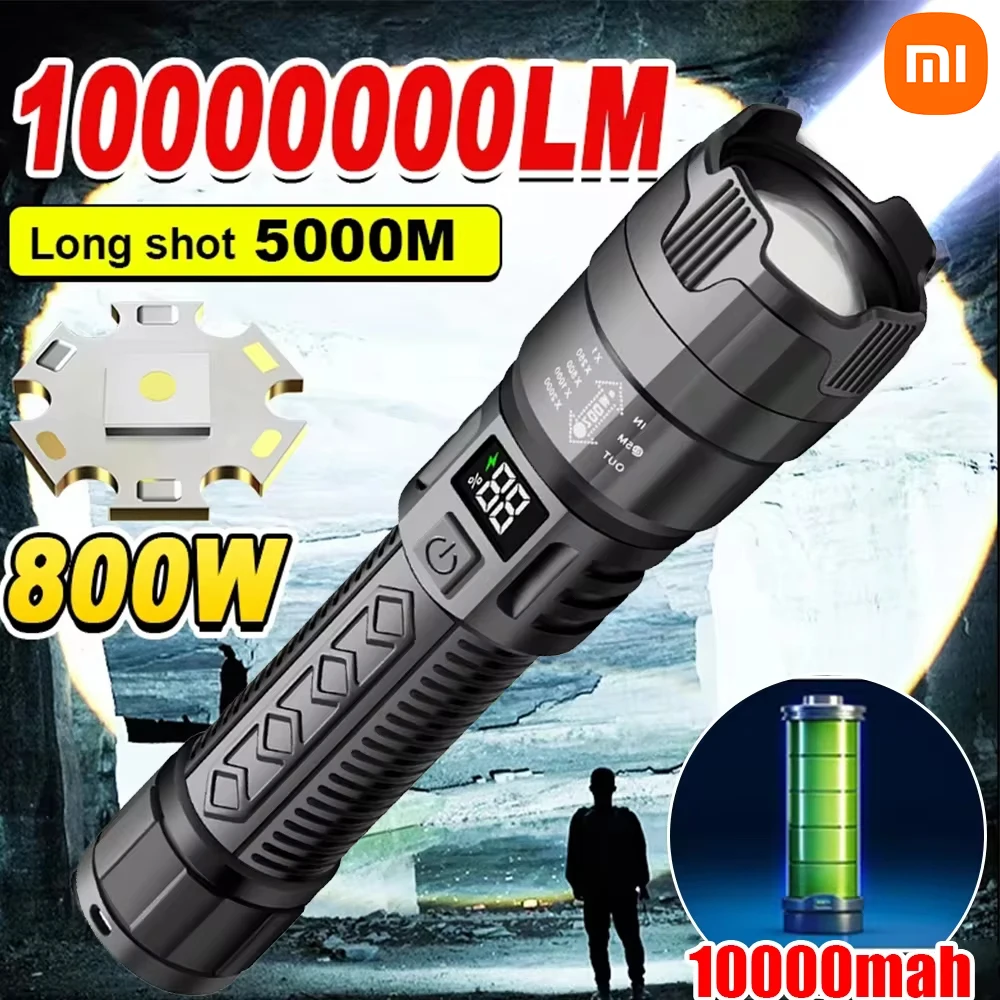 Led Flashlight Xiaomi P900 High Power 2000LM With Display Light USB Charging Built-in Battery Hand Lantern Camping Outdoor Use