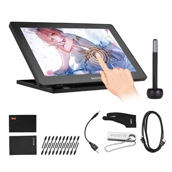 BOSTO 16HD 15.6 Inch IPS Graphic Drawing Tablet Display Monitor 8192 Pressure Level with Rechargeable Stylus Pen 16GB USB Disk