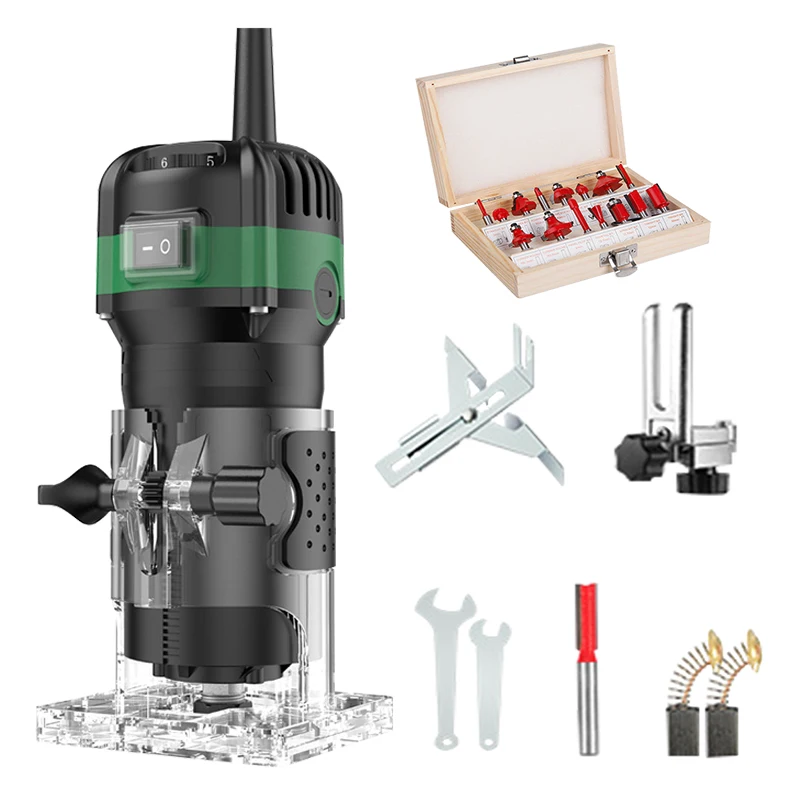 Woodworking Tools 800W Electric Wood Router Woodworking Electric Trimmer Engraving Slotting Trimming Carving Machine Kit With 6.35 Milling Cutter