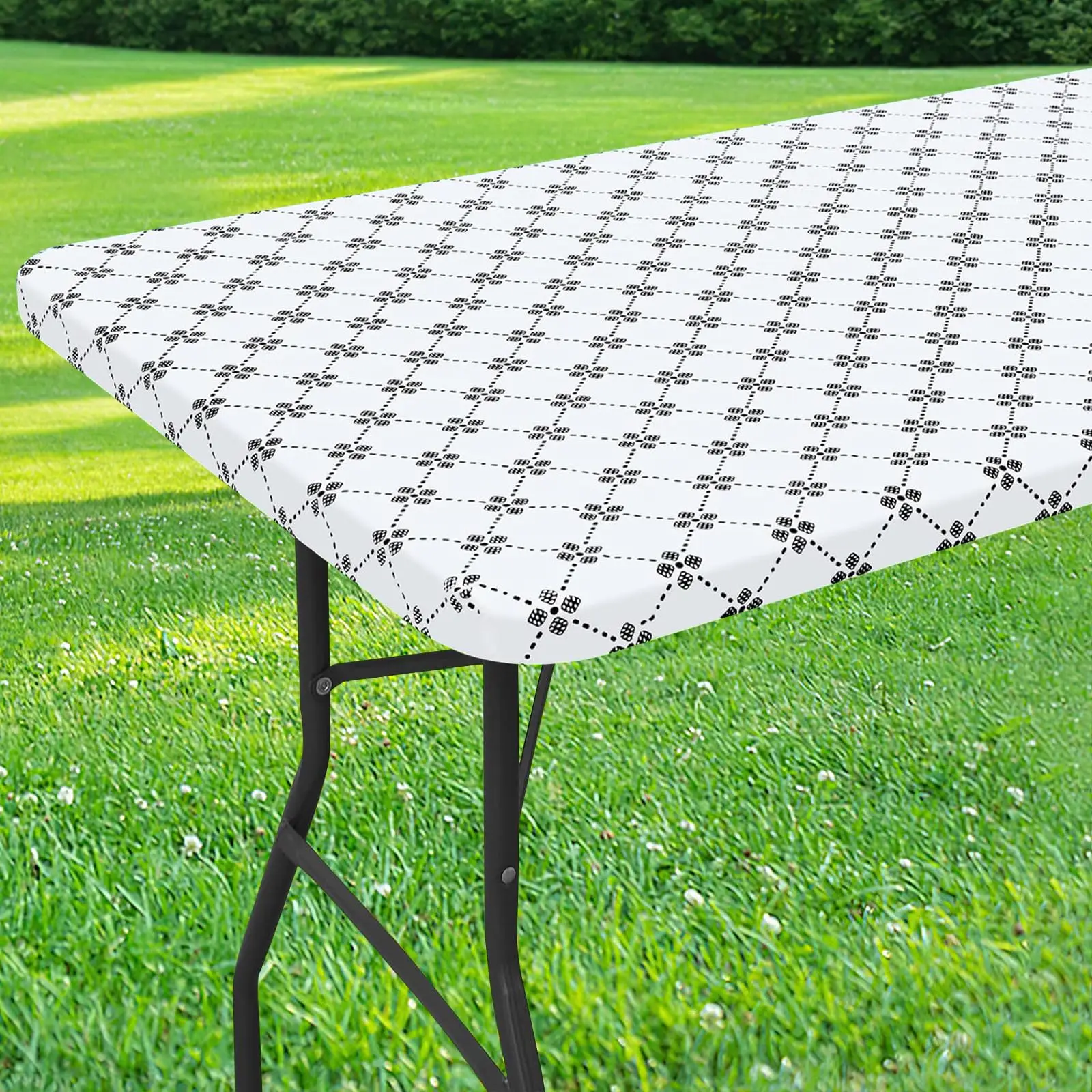 Rectangular table cloth Olanly vinyl elastic fitted with flannel backing waterproof plastic for camp