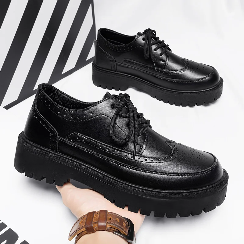 Men's Black Leather Formal Shoes Derby Male Wedding Party Office Business Shoe Man Normal Size