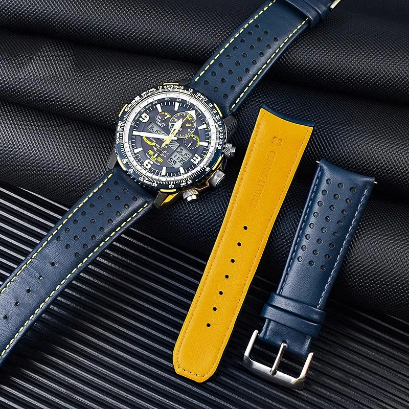 22 23Mm Nuovo Cinturino Per Orologio In Vera Pelle Per Citizen Blue Angel Generation At8020-54L/Jy8078 Vacchetta Air Eagle Di Seconda Generazione