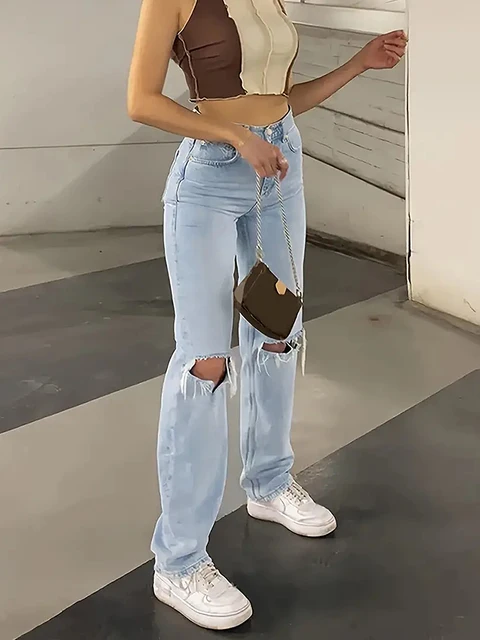 Nouveaux jeans pour femmes, jeans micro-élastiques droits amples, confortables et décontractés, entièrement assortis 2
